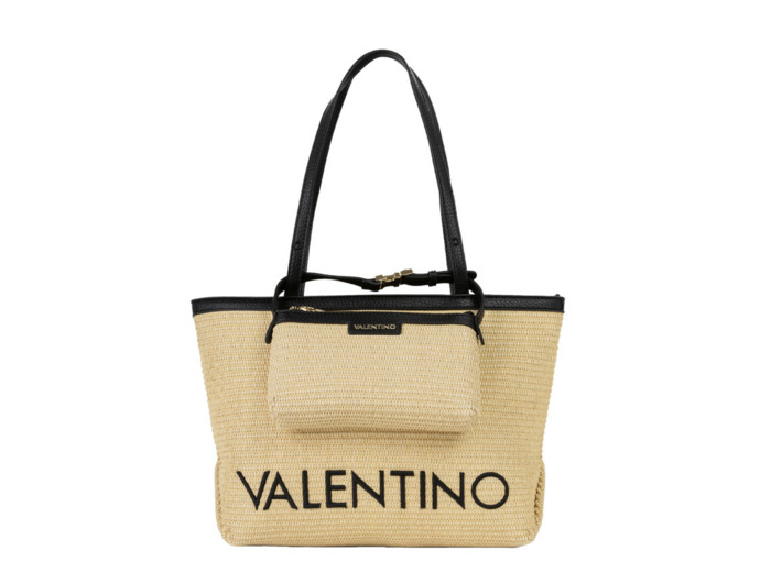 Valentino Maiam Sac Shopping Avec Pochette Amovible Effet Paille Natural/Nero