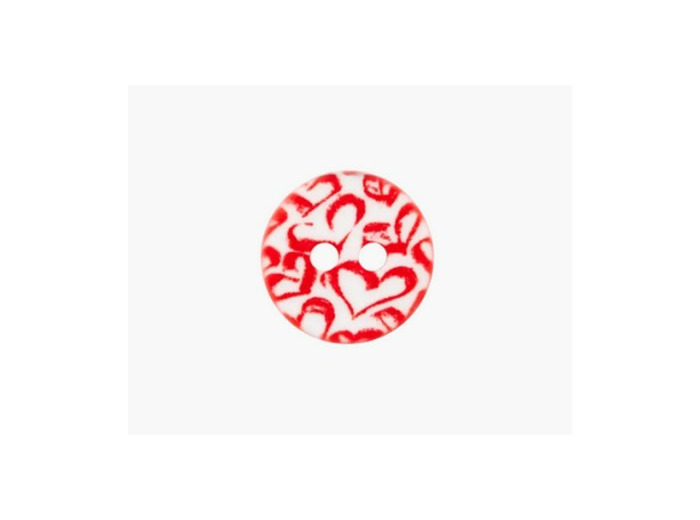 Bouton motif coeurs rouges