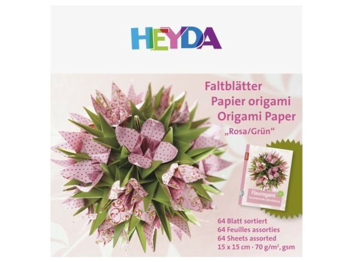 Papier pour origami - Rose/vert - 150x150