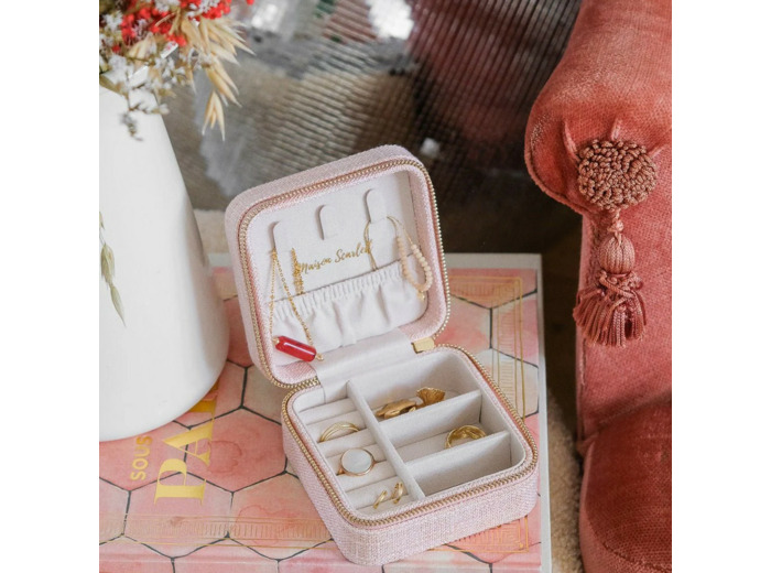 Maison Scarlett Corinne Boîte A Bijoux De Voyage Lin Rose