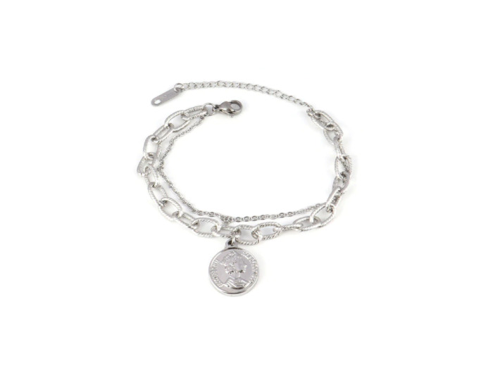 Bracelet double chaîne médaille en acier inox