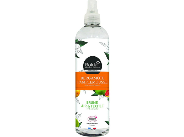 Boldair Désodorisant Brume Ecocert Air & Textile Parfum 100% Naturel Bergamote Pamplemousse