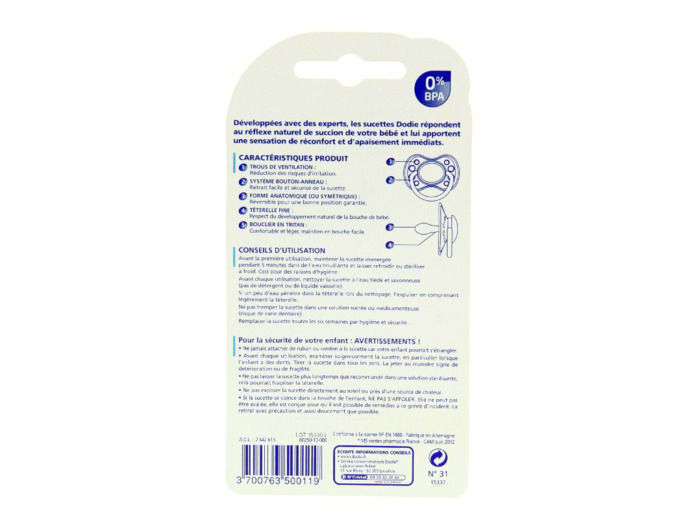 Sucettes Symetriques En Silicone Avec Anneau Collection Papa Maman 0 à 6 Mois Dodie