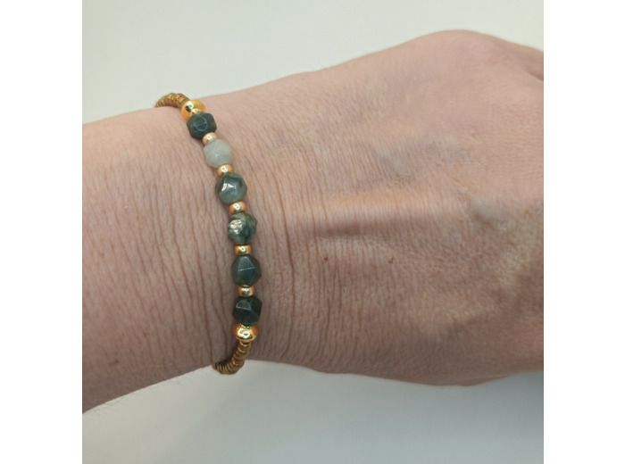 Bracelet jade verte/doré/bronze