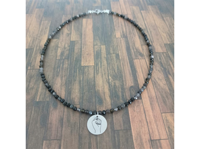 Tour de cou obsidienne facettée poing