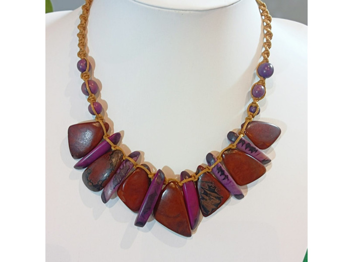 Collier Pervenche pourpre-violet en ivoire végétal