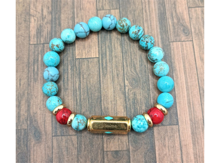 Bracelet "La vie est belle" doré Turquoise/Turquoise rouge"