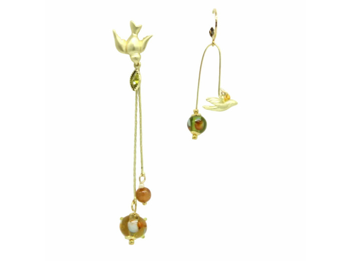Boucles d'oreilles asymétriques oiseau et Murano – Salvia