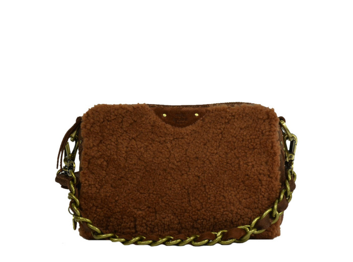 Mila Louise Mama T Sac Trotteur Cuir irisé et mouton Cognac