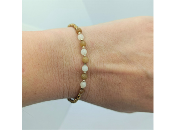Bracelet jade beige/blanc doré