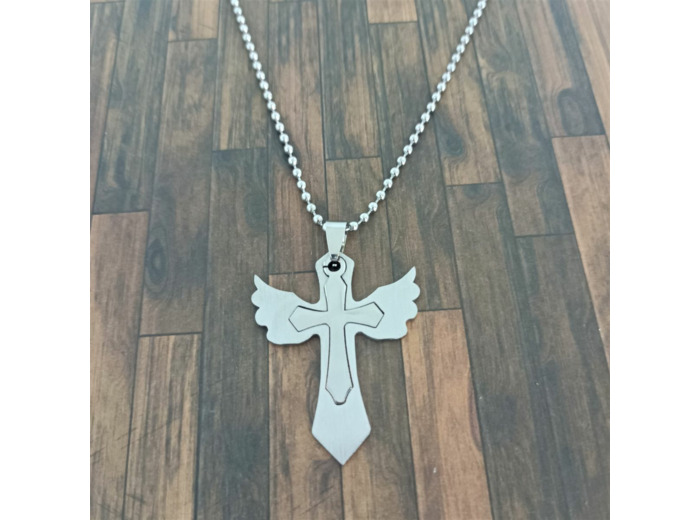 Pendentif homme croix/ange acier inox