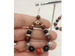 B.O. corail rouge, jaspe rouge, obsidienne/argenté