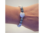 Bracelet Howlite/agate noire givrée argenté cœur