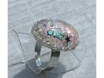 Bague résine ovale argenté fleurs ton mauve #16