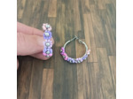 Créoles en acier Inox fleurs 35mm Argenté-rose violet