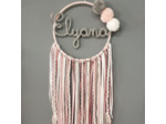 Attrape rêves prénom personnalisable, rose, argent et blanc