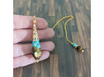 Pendentif orgonite turquoise/œil de tigre/feuilles d'or