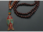 Collier Mala 108 perles bois Népal poisson