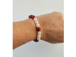 Bracelet ajustable jade rouge / cristal de roche craquelé / doré