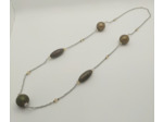 Collier long chaîne/grosses perles argenté