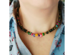 Collier en pierres naturelles multi-couleurs/onyx/hématite doré