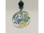 B.O. résine fleurs turquoise/bleu/blanc, rondes #6