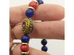 Bracelet lapis lazuli/jade rouge, perle tibétaine