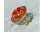 Bague résine ovale doré fleurs orange/rouge #9
