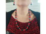 Parure en pierre de lave et corail rouge argenté