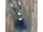 Sautoir lapis lazuli/aventurine bleu/bois plume bleu