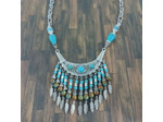 Collier argenté turquoise/marron plumes