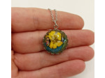 Pendentif résine rond jaune/bleu/argenté #21