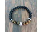 Bracelet homme agate noire/œil de tigre tête de mort