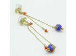 Boucles d'oreilles chaîne fleur & Murano bleue Sillage