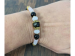 Bracelet Obsidienne/Quartz rose doré