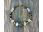 Bracelet œil de tigre/quartz rose/bronze