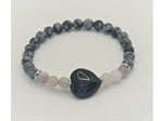 Bracelet obsidienne flocon de neige/agate grise cœur