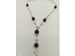 Collier en perles de culture blanche/agate noire/doré