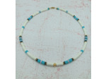 Tour de cou heishi turquoise/blanc doré
