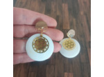 Boucles d'oreilles nacre/bois/résine/fleur de vie doré