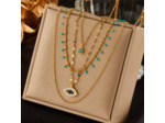 Chaînes œil multicouches turquoise en bijoux en acier inoxydable doré