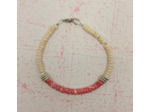 Bracelet en perles naturelles heishi rose/banc argenté