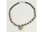 Collier en Jaspe dalmatien/pierre de lave cœur