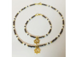 Parure 3 pcs doré/marron jais/blanc