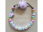 Attache sucette prénom personnalise Licorne pastel