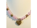 Collier en Unakite/perles naturelles mauve cœur