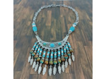 Collier argenté turquoise/marron plumes