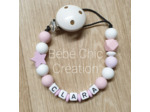 Attache sucette prénom personnalise , rose et blanc