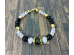 Bracelet Obsidienne/Quartz rose doré