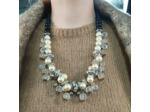 Parure grosses perles blanc nacré/noir/argenté